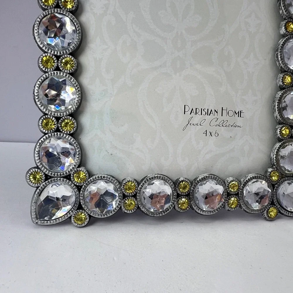 Bejeweled Rhinestone 4x6 Picture Frame Clear and Yellow Glam Hollywood Regency